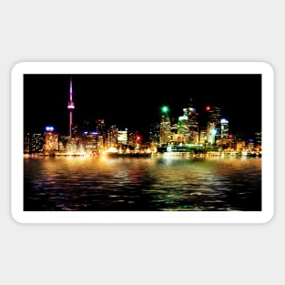 Toronto Skyline At Night From Polson St Reflection Sticker